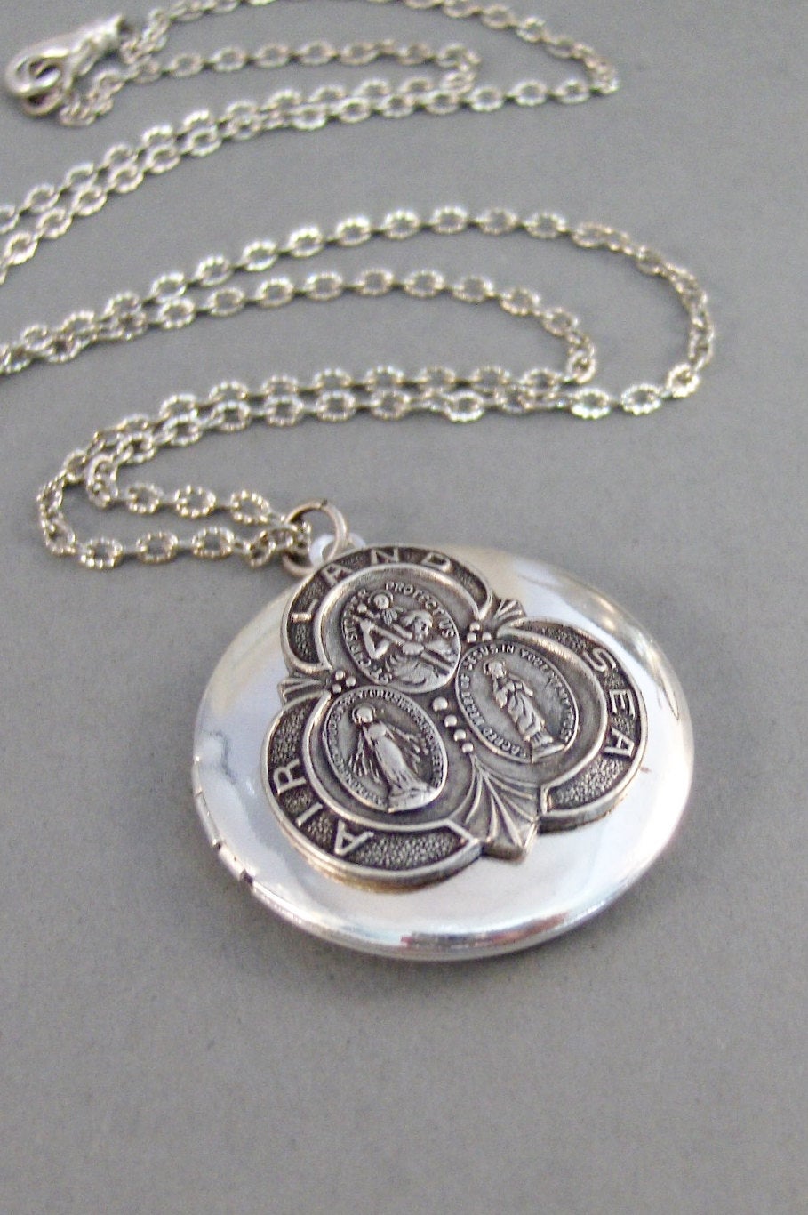 Saints Locket,Necklace,Locket,Silver Locket,Mens,Saint,Chrisopher,Medal,Silver,Sterling Silver. Handmade Jewelry by Valleygirldesigns.