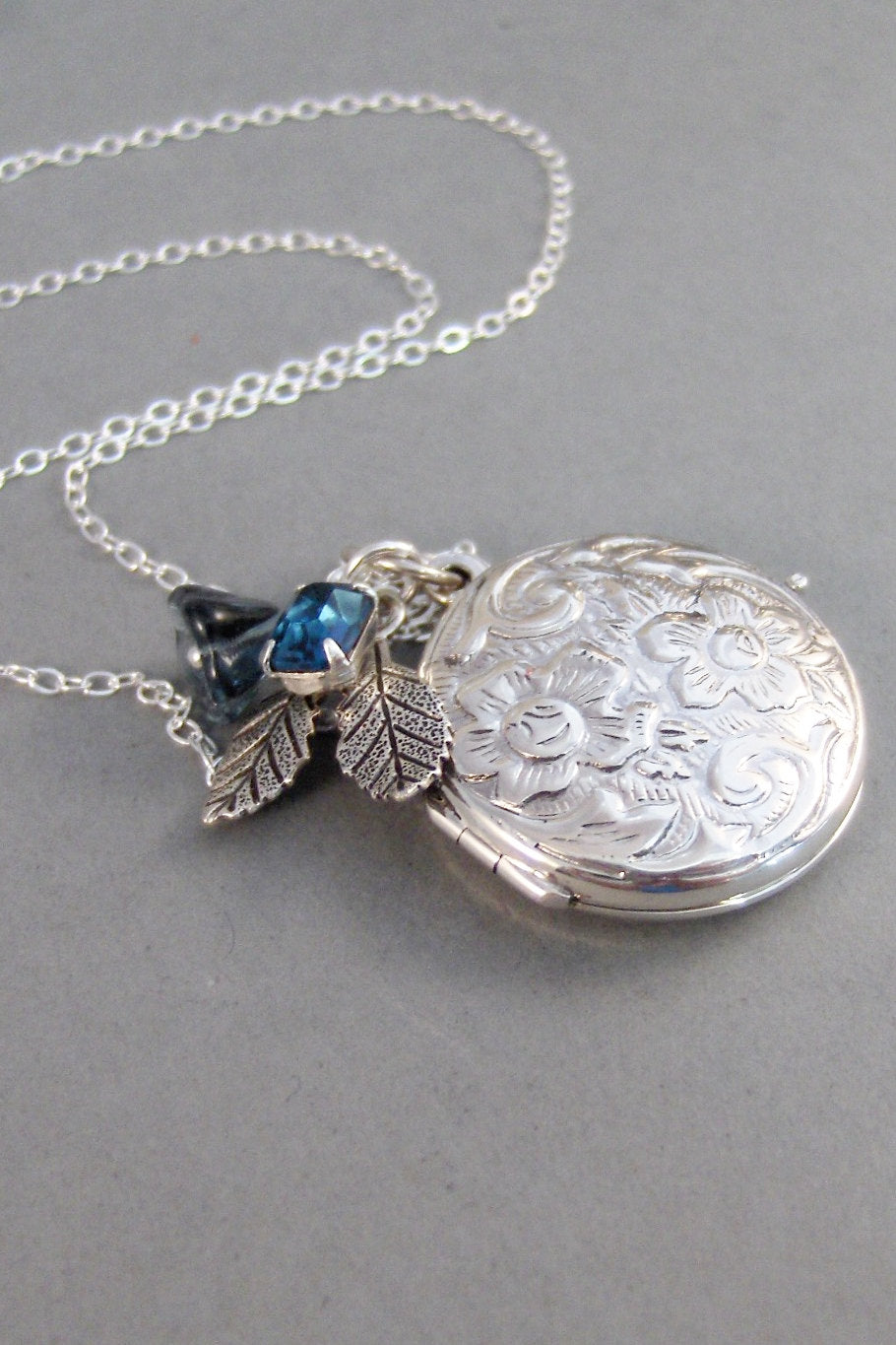 Sapphire Maiden,Locket,Sapphire Locket,Sapphire Necklace,Sterling Silver Locket,Flower,Blue,Sapphire,Sterling SilverNeclace.valleygirldesign