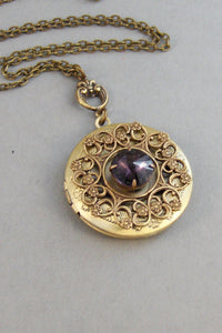 Amethyst Maiden,Brass Locket,Amethyst,Birthstone,February Birthstone,Purple Neckalce,Purple,Amethyst, valleygirldesigns on Etsy.