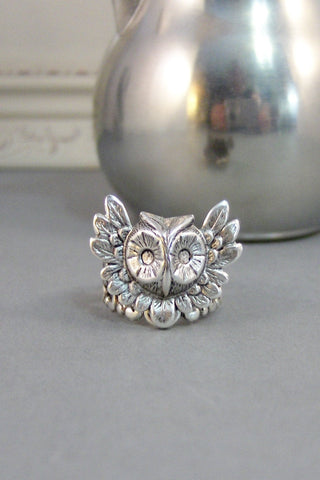 Winged Owl,Ring,Wings,Owl,Silver,Owl Ring,Antique Ring,Silver Ring,Spoon Ring,Owl,Woodland Ring,Wedding,Bridesmaid. By valleygirldesigns.