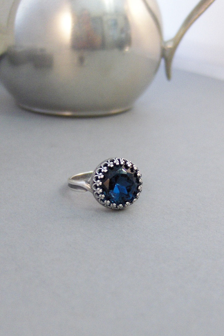 Vintage Sapphire,Ring,Silver,Sapphire Ring,Antique Ring,Blue Ring,Wrapped,Adjustable,Bridesmaid,Blue Stone,Birthstone. valleygirldesigns.