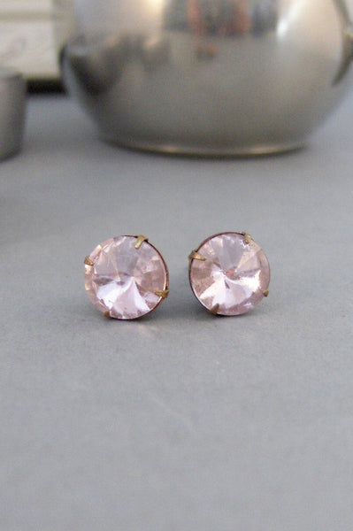 SALEPrincess Pink,Vintage Ring,Ring,Vintage Stone,Pink Stone,October,,Brass Earring,Vintage Earring,Earrings,Post Earrings.Valleygirldesigns