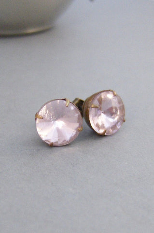 SALEPrincess Pink,Vintage Ring,Ring,Vintage Stone,Pink Stone,October,,Brass Earring,Vintage Earring,Earrings,Post Earrings.Valleygirldesigns