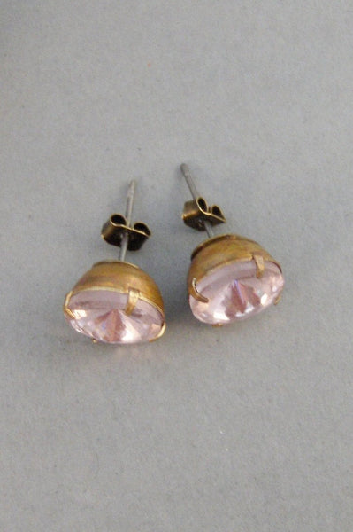 SALEPrincess Pink,Vintage Ring,Ring,Vintage Stone,Pink Stone,October,,Brass Earring,Vintage Earring,Earrings,Post Earrings.Valleygirldesigns