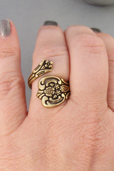 Bass Floral Spoon,Ring,Flower Ring,Brass Flower Ring,Brass Ring,Rose,Spoon Ring,Ring,Flower Ring,Antique Ring,Antique Brassvalleygirldesigns