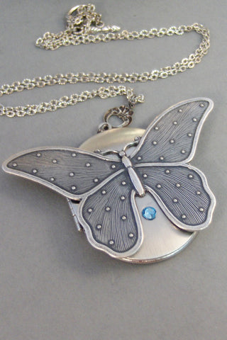 SALE,Butterfly Locket,Locket,Butterfly,Silver Locket,Butterfly Locket,Steampunk Locket,Birthstone,Birthstone Locket.valleygirldesigns