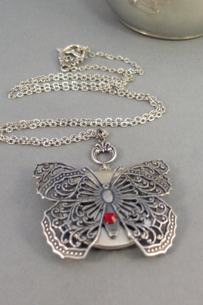 Fluttered,Birthstone Locket,Butterfly Locket,Butterfly,Silver Locket,Butterfly Locket,Steampunk Locket,Birthstone, Locket.valleygirldesigns