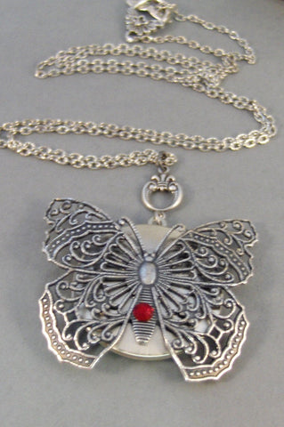 Fluttered,Birthstone Locket,Butterfly Locket,Butterfly,Silver Locket,Butterfly Locket,Steampunk Locket,Birthstone, Locket.valleygirldesigns