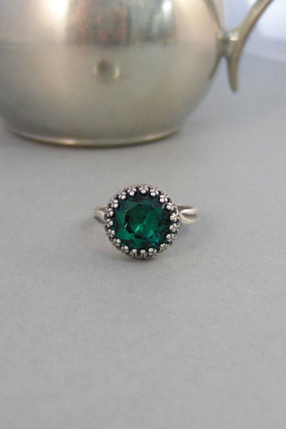 Vintage Emerald,Ring,Silver,Emerald Ring,Antique Ring,Blue Ring,Wrapped,Emerald,Bridesmaid,Green Stone,Birthstone. valleygirldesigns.