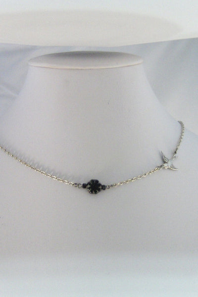 Midnight Blossom,Necklace,Bird Necklace,Bird,Flower,Black Flower,Black,Silver Bird,Summer,Boho,Gypsy,Flower Locket,Floral.valleygirldesigns.