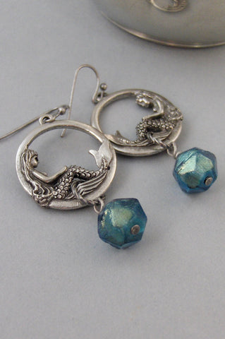 Mermaid Tears,Earrings,Mermaid Earrings,Mermaid,Goddess Earring,Silver Earring, Summer,Boho,Gypsy,Mermaid Necklace.Blu.valleygirldesigns.