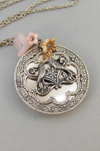 Sparrows Kiss,Pink Locket,Locket,Silver Locket,Bird,Sparrow,Love,Kiss,Woodland,Antique Locket,Bird Locket,Blush,Bridesmai valleygirldesigns.