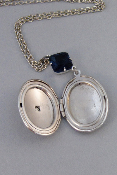 Princess Sapphire,Sapphire Locket,Locket,Antique Locket,Silver Locket,Sapphire,Blue,Navy,Birthstone. Handmade jewelry by Valleygirldesigns.