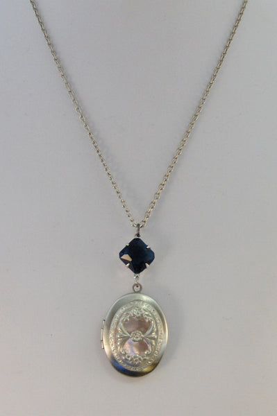 Princess Sapphire,Sapphire Locket,Locket,Antique Locket,Silver Locket,Sapphire,Blue,Navy,Birthstone. Handmade jewelry by Valleygirldesigns.