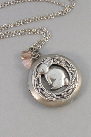 Cottontail,Locket,Rabbit,Silver Locket, Locket, Antique,Woodland,Bunny,Easter, jewelry by valleygirldesigns