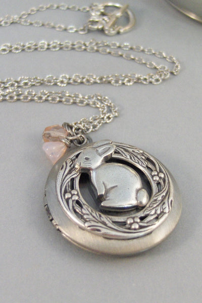 Cottontail,Locket,Rabbit,Silver Locket, Locket, Antique,Woodland,Bunny,Easter, jewelry by valleygirldesigns