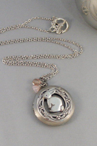 Cottontail,Locket,Rabbit,Silver Locket, Locket, Antique,Woodland,Bunny,Easter, jewelry by valleygirldesigns