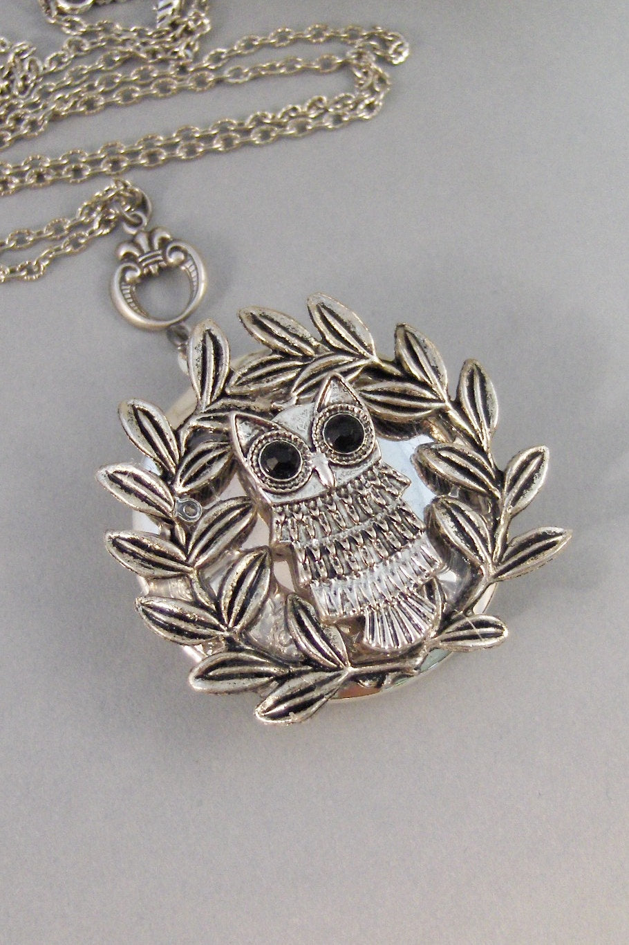 SALE Athena's Crown,Owl Locket,Owl Necklace,Owl,Locket,Silver Locket,Silver Necklace,Owl,Silver,Woodland,Antique Locket.valleygirldesigns.