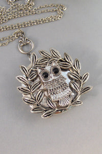 SALE Athena's Crown,Owl Locket,Owl Necklace,Owl,Locket,Silver Locket,Silver Necklace,Owl,Silver,Woodland,Antique Locket.valleygirldesigns.