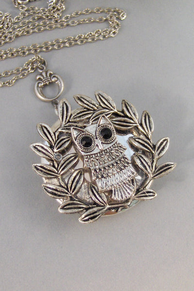 SALE Athena's Crown,Owl Locket,Owl Necklace,Owl,Locket,Silver Locket,Silver Necklace,Owl,Silver,Woodland,Antique Locket.valleygirldesigns.
