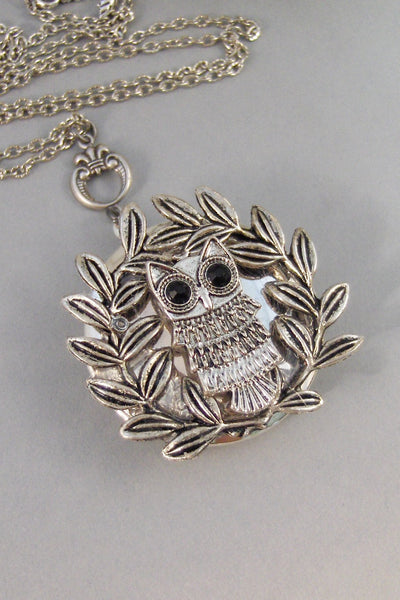 Athena's Crown,Owl Locket,Owl Necklace,Owl,Locket,Silver Locket,Silver Necklace,Owl,Silver,Woodland,Antique Locket.Athena valleygirldesigns.