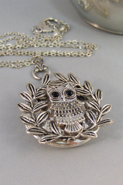 Athena's Crown,Owl Locket,Owl Necklace,Owl,Locket,Silver Locket,Silver Necklace,Owl,Silver,Woodland,Antique Locket.Athena valleygirldesigns.