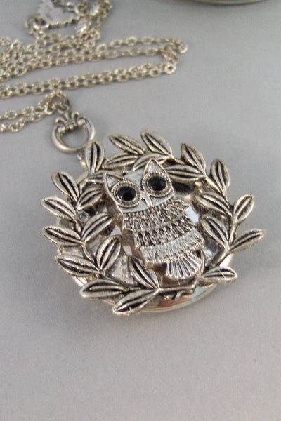 SALE Athena's Crown,Owl Locket,Owl Necklace,Owl,Locket,Silver Locket,Silver Necklace,Owl,Silver,Woodland,Antique Locket.valleygirldesigns.