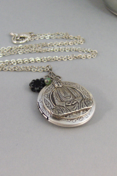 Buddha,Black Flower,Black Locket,Silver Locket,Locket,Necklace,Buddha Necklace,Yoga,Mandala,Namaste,Spiritual Neckalce.valleygirldesigns.