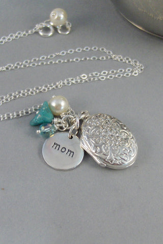 SALE Sterling Mothers Locket,Mom,Mother,Mothers DayLocket,Silver Locket,,Flower,Stone,Pearl ,valleygirldesign