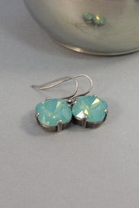 Ocean Opal,Earrings,Green Earrings,Aqua Earrings,Square Earrings,Opal Earrings,Birthstone Earrings,Mint Opal,Chrysolite,Aqua Blue,Cushion