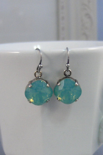 Ocean Opal,Earrings,Green Earrings,Aqua Earrings,Square Earrings,Opal Earrings,Birthstone Earrings,Mint Opal,Chrysolite,Aqua Blue,Cushion