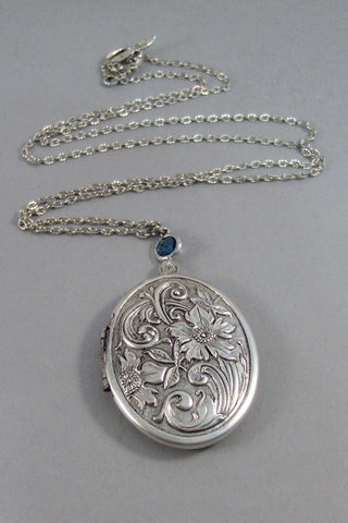 Sapphire Estelle,Sapphire,Locket,Silver Locket,Sapphire LocketFlower,Blue,Sapphire,Antique Locket,Floral,Jewelry,Blue Locket,valleygirldesi.