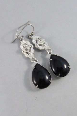 SALE Nordic Princess,Earring,Vintage Earrings,Black,Diamond,Black Rhinestone,Black Earrings,Wedding,Vintage Black Stone,Stone