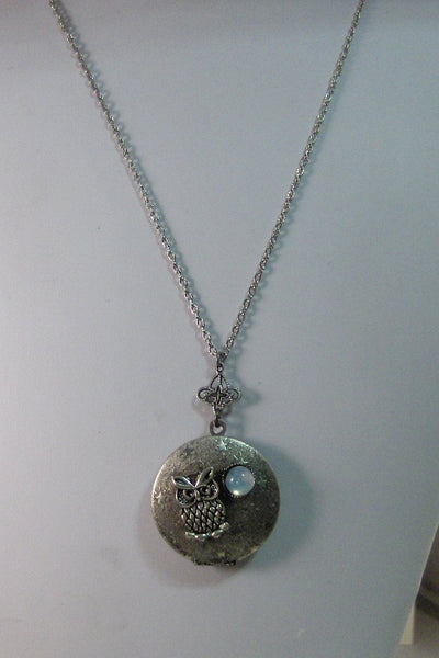 Midnight Owl,Owl,Locket,Silver Locket,Silver Necklace,Owl,Silver,Moonstone,Moonstone Necklace,Moonstone locket,Moonstone,valleygirldesigns.