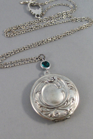 SALE/Emerald Estelle,Locket,Silver Locket,Emerald LocketFlower,Green,Emerald,Locket,Emerald Neckalce,Green Stone,Irish,valleygirldesigns.