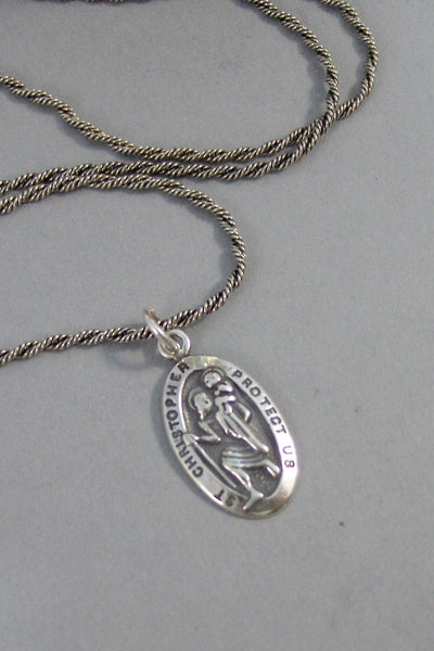 Saint Christopher,Necklace,Men,Jewelry,Saint,Chrisopher,Medal,Silver,Sterling Silver. Handmade Jewelry by Valleygirldesigns.