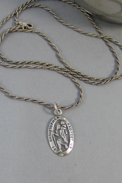 Saint Christopher,Necklace,Men,Jewelry,Saint,Chrisopher,Medal,Silver,Sterling Silver. Handmade Jewelry by Valleygirldesigns.