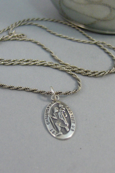 Saint Christopher,Necklace,Men,Jewelry,Saint,Chrisopher,Medal,Silver,Sterling Silver. Handmade Jewelry by Valleygirldesigns.