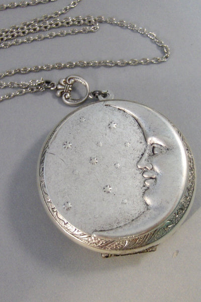 Under The Moon,Locket,Silver Locket,Moon,Star,Night,Goddess,Locket,Antique Locket,Antique,Moon,Love You,Moon Necklace. valleygirldesigns.