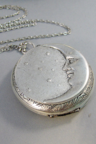 Under The Moon,Locket,Silver Locket,Moon,Star,Night,Goddess,Locket,Antique Locket,Antique,Moon,Love You,Moon Necklace. valleygirldesigns.