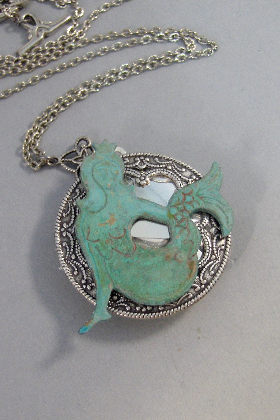 SALE  Mermaid Princess,Mermaid,Silver Locket,Locket,Necklace,Antique Locket,Summer,Gypsy,Mermaid Necklace,Mermaid Locket,Patina.