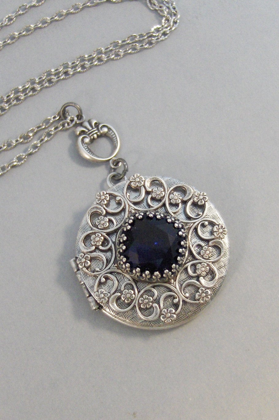 Sapphire Star,Sapphire Necklace,Sapphire Locket,Antique Locket,Silver Locket,Princess Cut.September Birthstone,BirthsotoneValleygirldesigns.