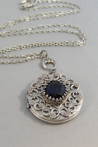 Sapphire Star,Sapphire Necklace,Sapphire Locket,Antique Locket,Silver Locket,Princess Cut.September Birthstone,BirthsotoneValleygirldesigns.