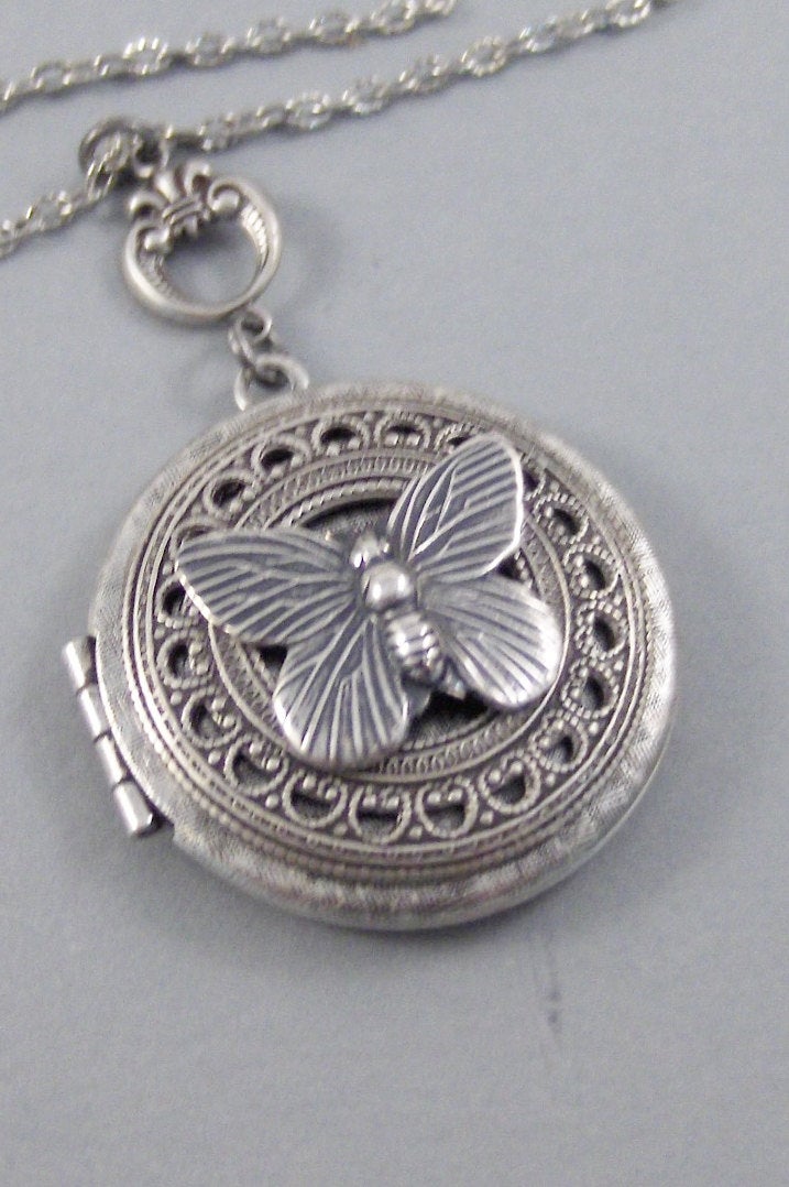 Flutter By Night, Butterfly,Necklace,Locket,Butterfly,Silver Locket, Butterfly Locket,Wings,Silver,Butterfly Necklace,Butterfly Jewelry,