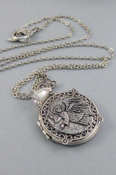 Angel's Bell,Locket,Silver Locket,Angel,Wing,Angel Locket,Angel Necklace,Bell Locket,Bell Necklace,Tiny Bell,Guardian, valleygirldesigns.