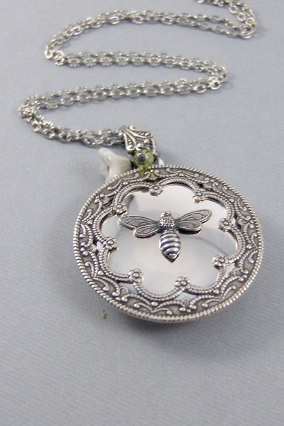 Queen Bee,Birthstone,Bee Necklace,Bee Locket, Antiqued Silver,Charm,Wings,Honey,Mother,Bee Locket,Honey Be,Queen Bee valleygirldesigns