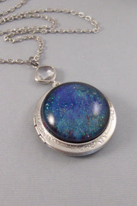 Galaxy,Locket,Silver,Turquoise,Blue,Galaxy Necklace,Galaxy Locket,Blue Necklace,Blue Stone,Star Locket,Star Necklace. valleygirldesigns.