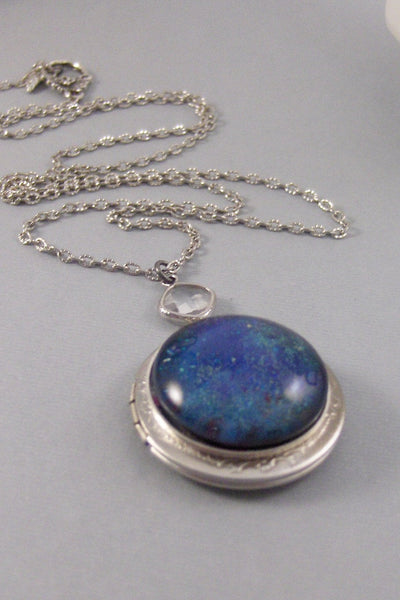 Galaxy,Locket,Silver,Turquoise,Blue,Galaxy Necklace,Galaxy Locket,Blue Necklace,Blue Stone,Star Locket,Star Necklace. valleygirldesigns.