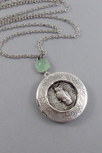 SALE/Autumn Owl,Owl,Locket,Silver Locket,Silver Necklace,Owl Neckalce,silver,Woodland,Antique Locket. Handmade jewelry by valleygirldesigns.