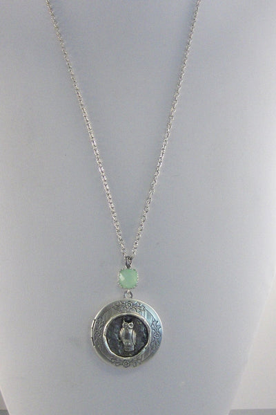 SALE/Autumn Owl,Owl,Locket,Silver Locket,Silver Necklace,Owl Neckalce,silver,Woodland,Antique Locket. Handmade jewelry by valleygirldesigns.
